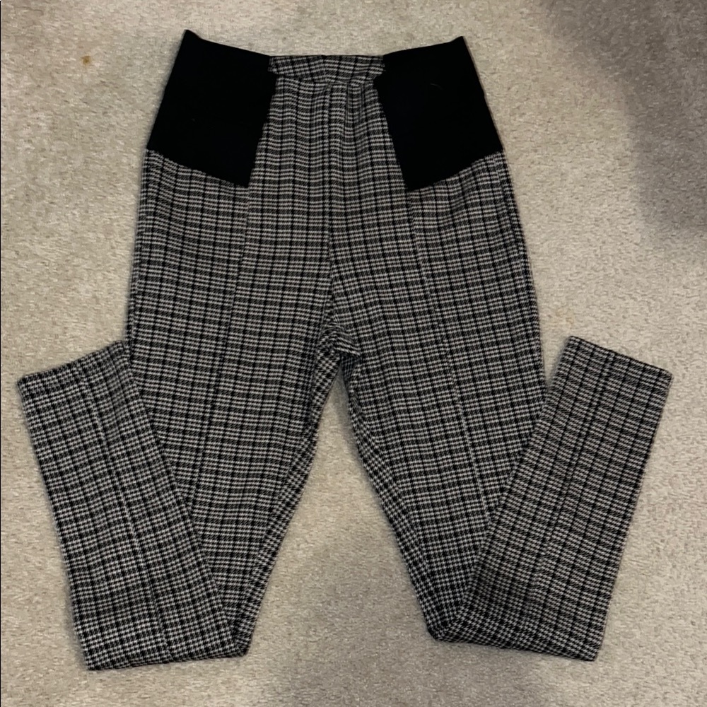 Black and White Checkered Ankle Pants with Tapered Leg